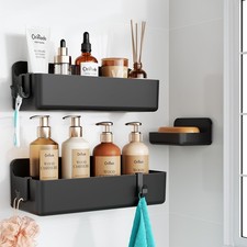 Orimade Shower Caddy 3-Pack, No-Drill Adhesive Shelves with 4 3 Tier, Black