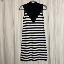 1060s Mod French Girl Chic Striped Mock Neck Knit Dress Guess Black White M
