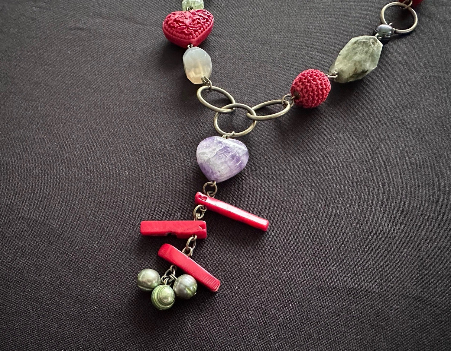 Mixed Gemstone Bead Station Statement Necklace Go… - image 4