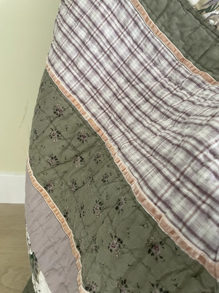 Edredón de retazos florales vintage 80x64 Cottagecore granja Shabby Chic ropa de cama Foto 4 de 4