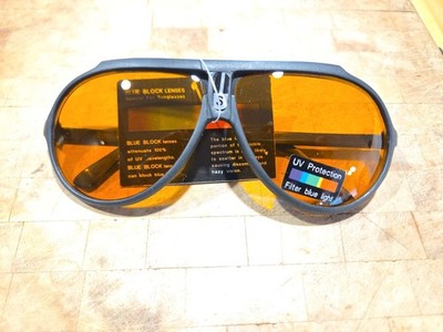NOS - Aviator Blue Blocker Sunglasses w/ Amber Lens - Unisex UV Protection Sport