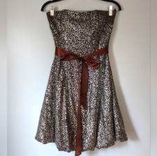Vintage Y2K Cache Metallic Brown & Silver Strapless Bubble Dress Size 8