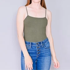 CALE Women's Ribbed Knit Tank Bodysuit in Olive Green Size XS