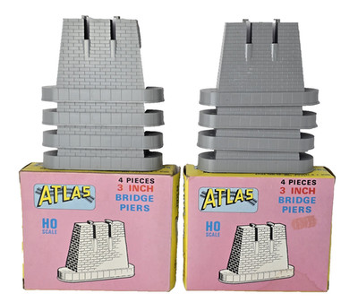 2 Vintage Boxes Atlas HO Scale #81 4 Piece 3'' Grey Bridge Piers in Boxes NOS