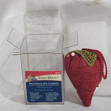 Vtg Pin Cushion Emery Red Green crochet top Strawberry FONS & PORTER Sewing 2 "