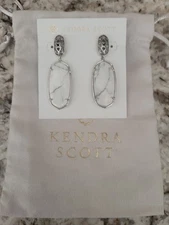 Kendra Scott Colorbar Elle Statement Earrings Silver White Howlite NWT $98 Pouch