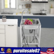 Stainless Steel Single Basin Kitchen Prep Sink Laundry Sink w/ Faucet and Stand