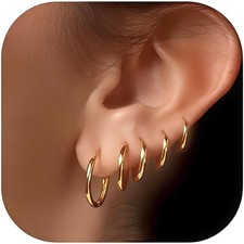 5 Pairs 14K Gold Plated Huggie Hoop Earrings for Women - Lightweight...