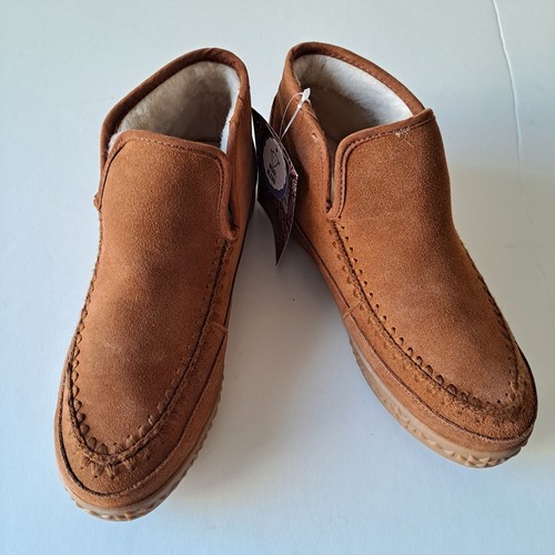 NWB Muk Luks Suede Wool Blend Faux Fur Slip On Shoes Queens Cognac Womens Size 8 - Picture 8 of 16