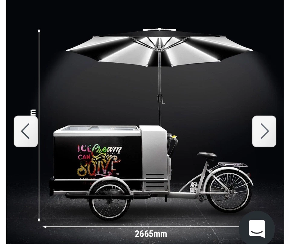 Neues Nicht Gebrauchtes Eisfahrrad Mit LED Licht Schirm Und 7 Eisbehältern