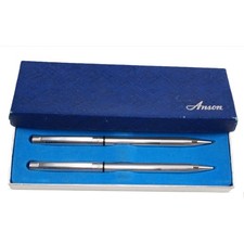 Vintage Anson Ballpoint Pen Mechanical Pencil Set Bell Telephoto Award End Caps