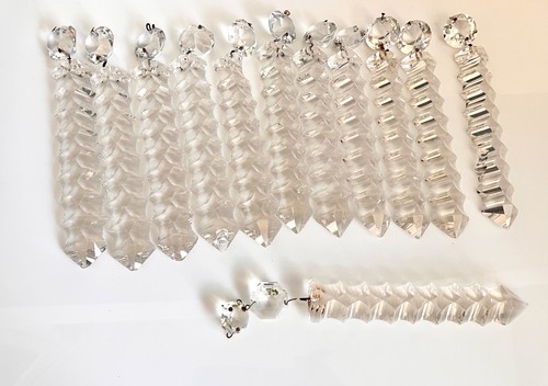 Antique Crystal Prisms 12-Chandelier Prisms-Multi Faceted-Icicle-RARe