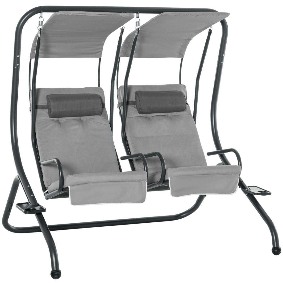 Double Outdoor Canopy Swing Chair 2 Seat Garden Glider Lounge Grey - Image 2