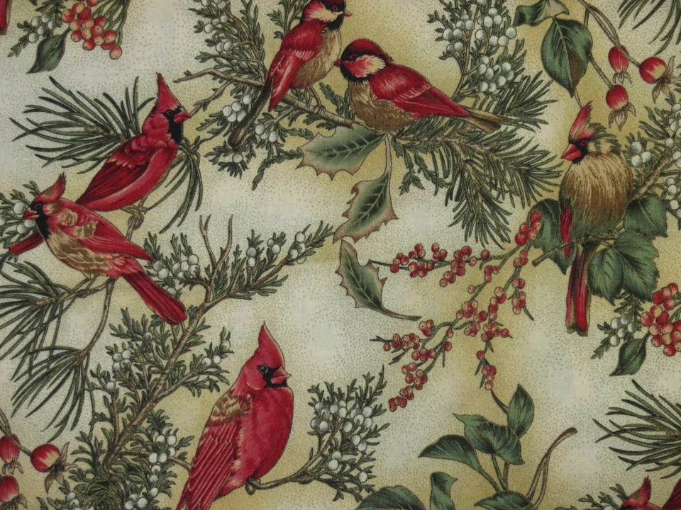 2.5 + Yds Hoffman 国际面料 - 冬季印象棕褐色/红色 带红雀 — 第 2/2 张图片