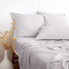 Light Gray Queen Size 4 Piece Sheet Set Linen-Textured Rayon Derived from Bamboo