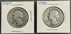 1938 P, 1939 D WASHINGTON QUARTERS, CIRCULATED, UNGRADED