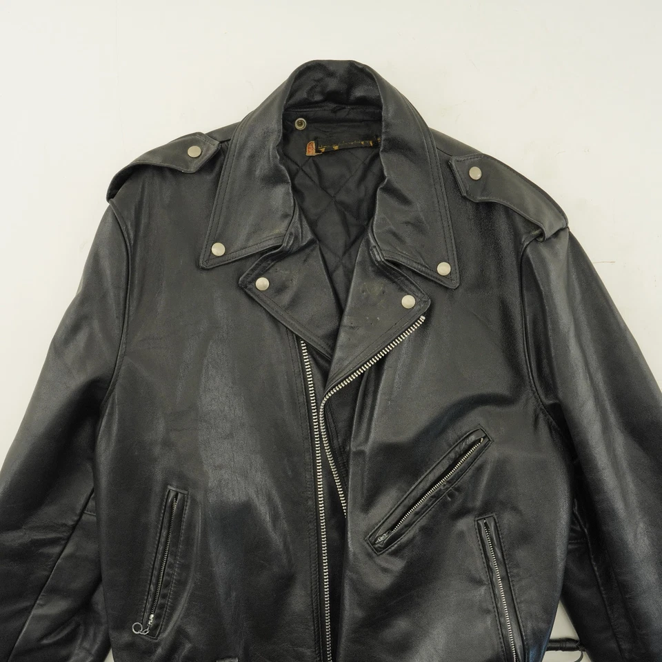 Chaqueta de cuero Harley Davidson 54 negra 3XL de colección hebilla de cinturón de motocicleta pesada Foto 2 de 4