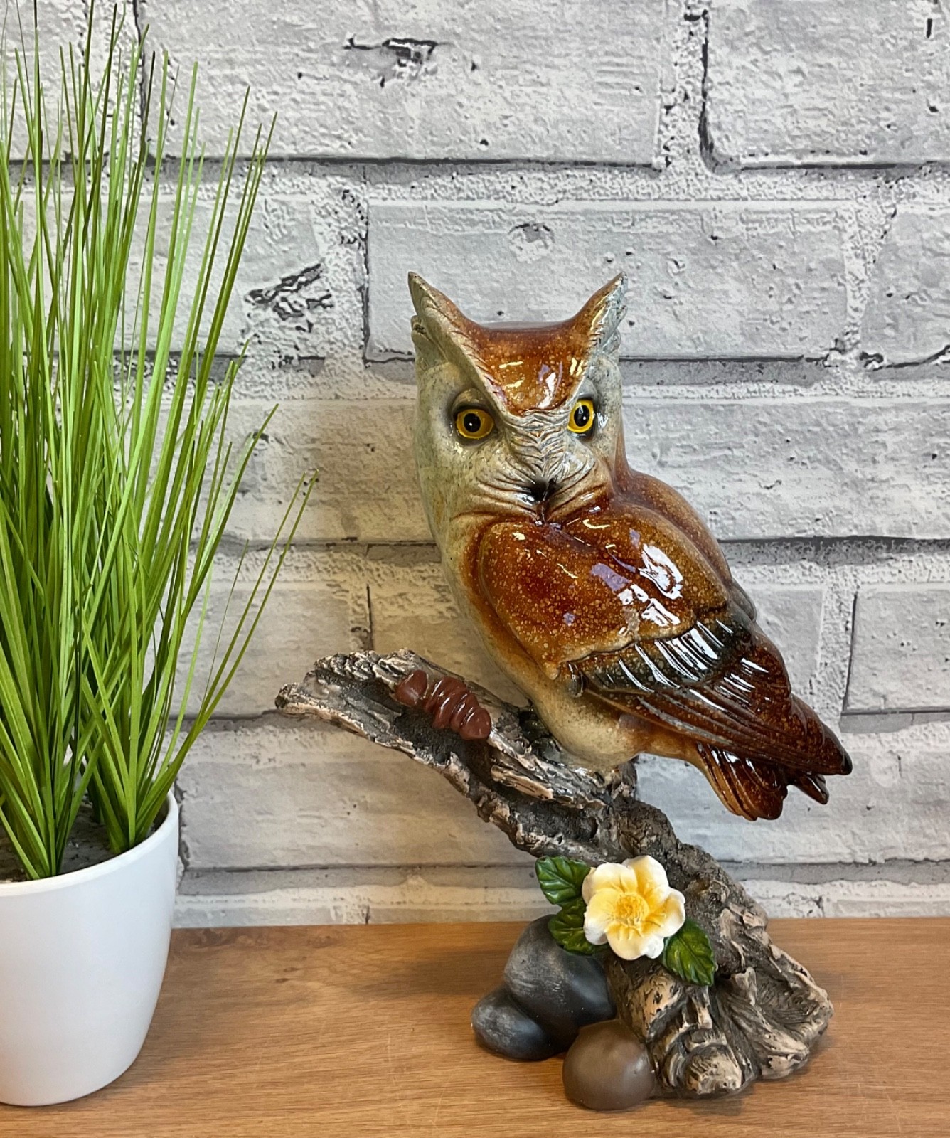 Juliana Polished Stone Effect Owl on Branch Resin Ornament Boxed WB60345