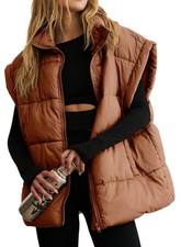 Dokotoo Women's Casual Winter Oversized Puffer Vest Stand Collar Flysleeve In...