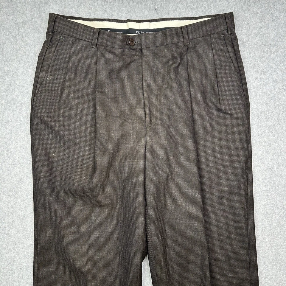 Pantalones de vestir plisados de lana vintage Christian Dior Monsieur talla 34x32 gris marrón Foto 2 de 4