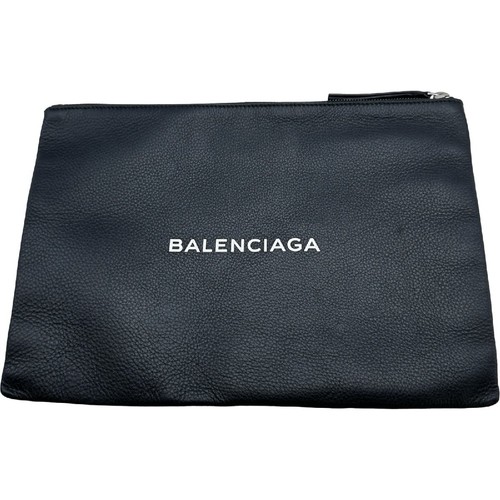 BALENCIAGA Shopping Clip M Clutch Bag Black Leather Unisex