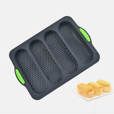 Non-Stick Silicone Loaf Pan for Baking Bread, Buns, and Cakes, 4 Cavity