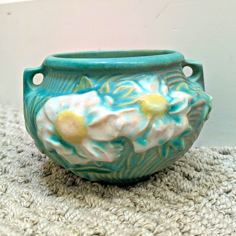 Roseville PEONY GREEN 1940's Art Pottery Ceramic Planter Vase 661-3":