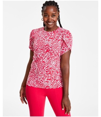 Michael Kors Womens Animal Print Petal Sleeve Knit Blouse