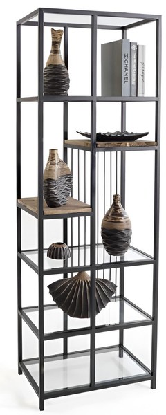 Modernes BüCherregal Mit Schwarzem Metallrahmen Und Holz Regalen-image