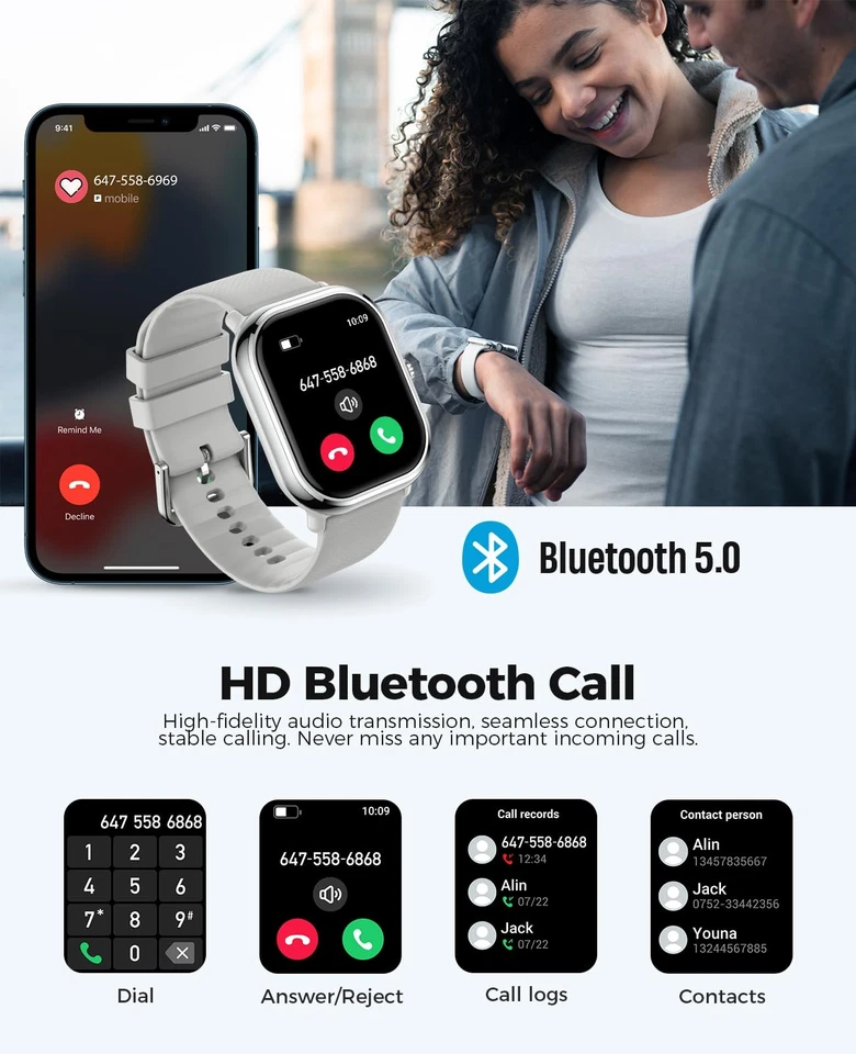 Reloj Inteligente para Hombre, Reloj Inteligente AMOLED de 1.96" con 100+ Modos Deportivos Presión de Sangre... Foto 3 de 4