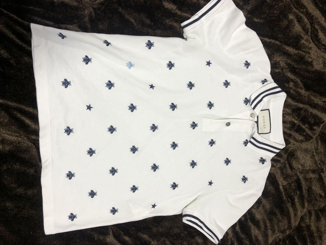 Gucci Mens Bee Honey Embroidered Polo Shirt Size S Cotton Pre-Owned Excellent Condition