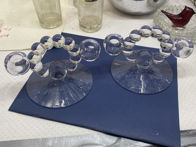 Set Of 2- imperial glass candlewick candle holders balls/bubbles art deco