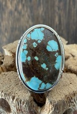 Sterling Silver Native American SW Genuine No.8 Turquoise Ring 7/7.25  Adjust.