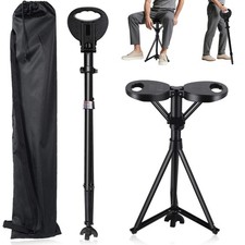 Gehstock mit Sitz Klappstuhl Aluminium tragbar h&ouml;henverstellbar Outdoor Bis250kg