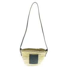 LOEWE Basket Bag Drawstring Anagram Basket Bag Black Beige Raffia Leather