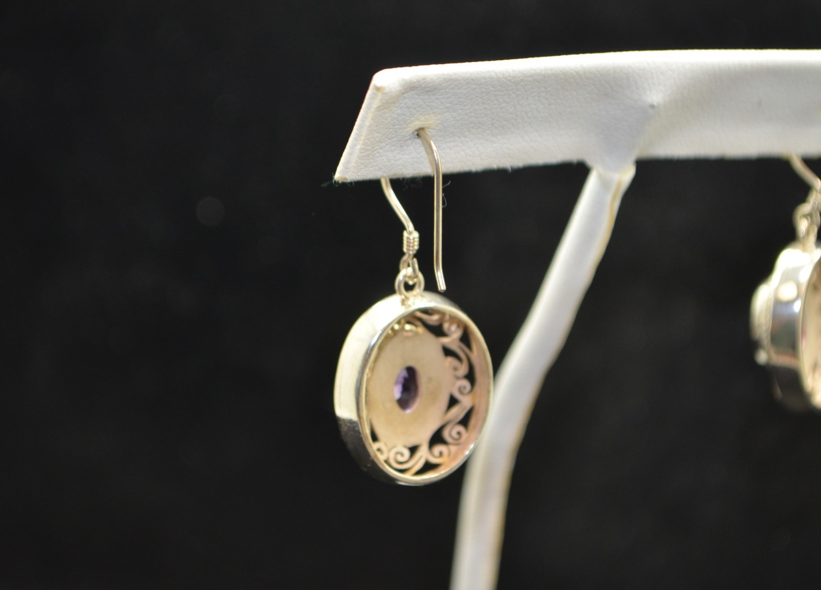 STERLING SILVER CIRCULAR SHAPED DANGLE FILIGREE E… - image 3