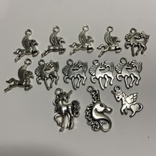 13 Vintage Tibetan Silver Alloy Metal Unicorn Horse Charms Crafting Pendants
