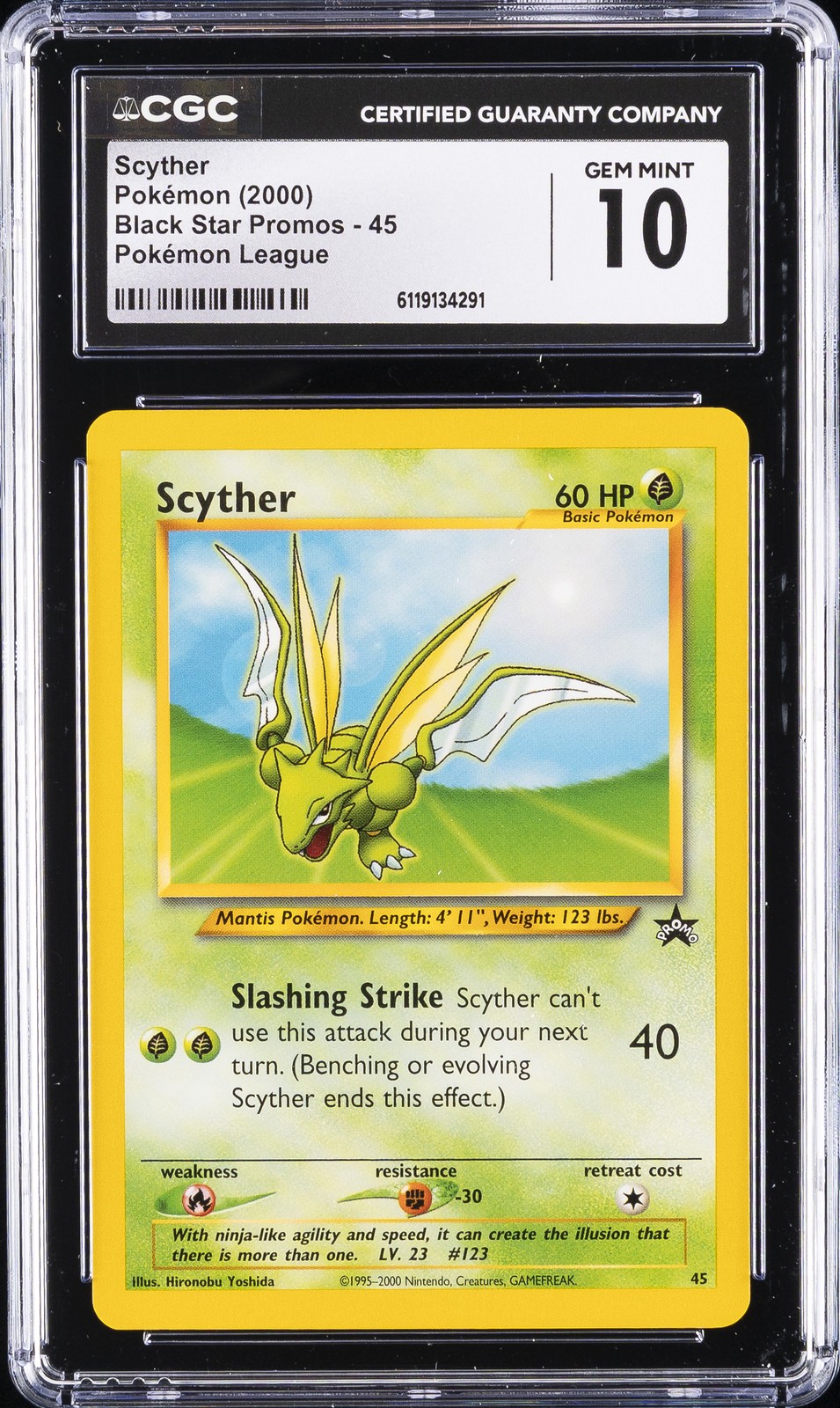 2000 POKEMON BLACK STAR PROMOS POKEMON LEAGUE #45 SCYTHER CGC 10 GEM MINT