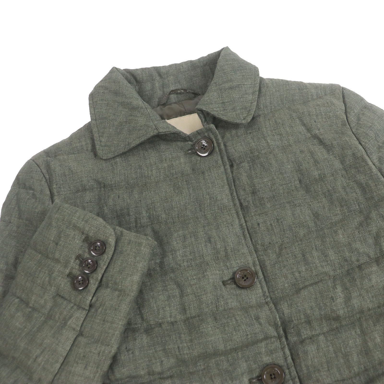 Herno Linen Logo Button Puffer Down Jacket Khaki … - image 2