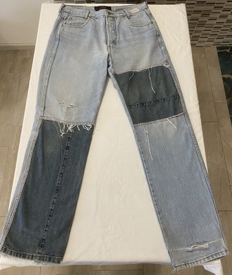 Vintage FUS USA Patchwork Distressed Jeans Mens W34 Color Block Skater Y2K Deni
