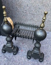 VINTAGE CAST IRON FIREPLACE FIRE BASKET & FIRE DOGS VICTORIAN COAL LOGS ETC.