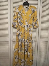 Cassee’s Yellow Floral Maxi Dress Three-Quarter Sleeves Size Small 100% Rayon