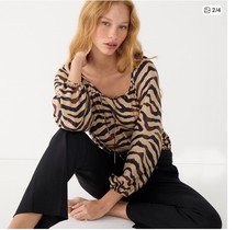 J.Crew Zebra Print Tie Front Blouse Drapey Ballon Sleeves Flowy Top Size Xl NWT