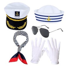 Boonbery Sailor Hat Yacht Captain Accessories Costume include Scarf 5pcs Set