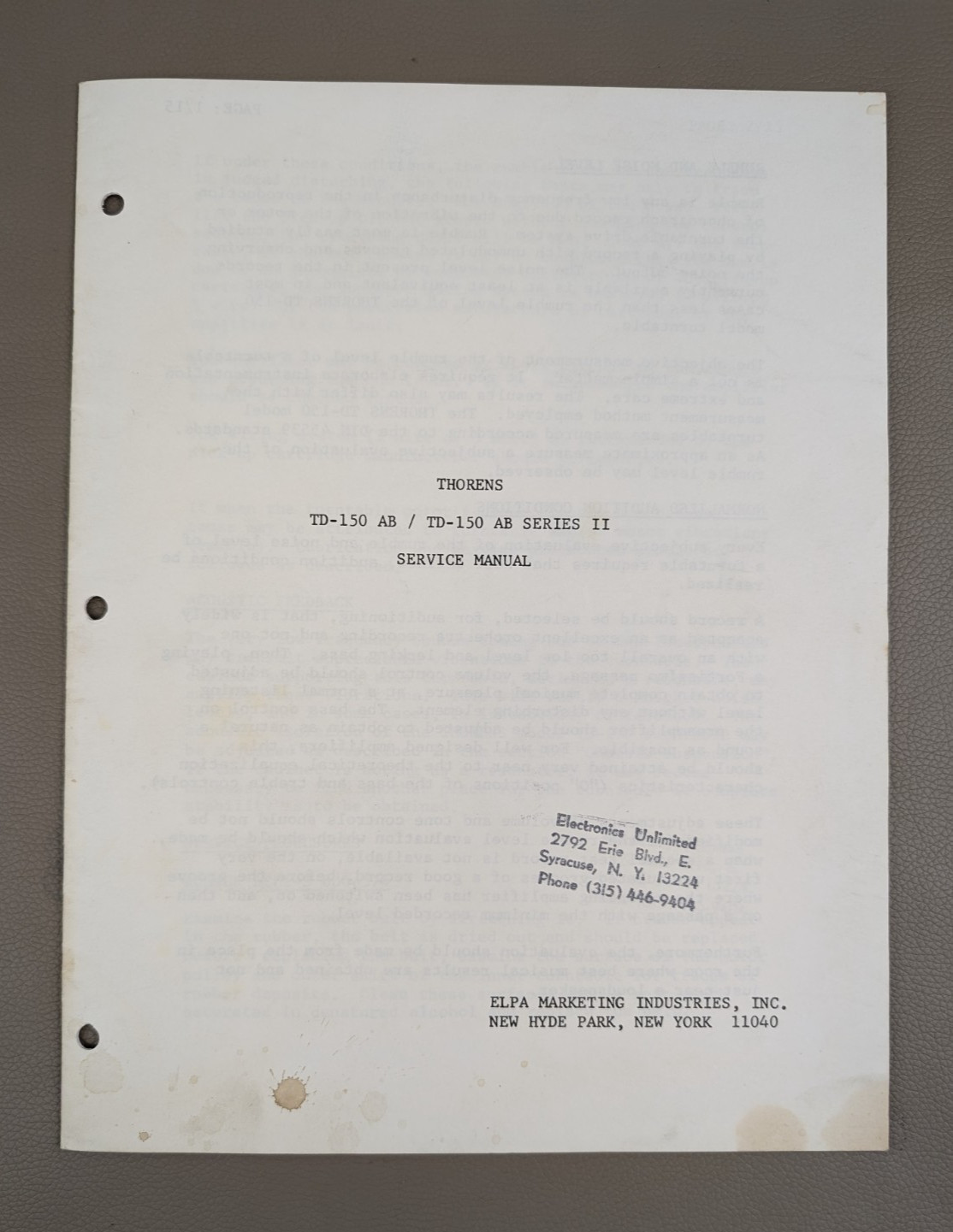 Thorens TD-150 AB/ TD-150 AB Series II Service Manual D-1937