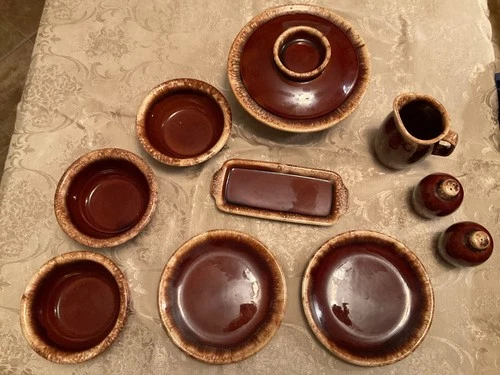 Hull Pottery USA Brown Drip Glaze Oven Proof Soup Casserole Salt & Pepper 11 Pcs
