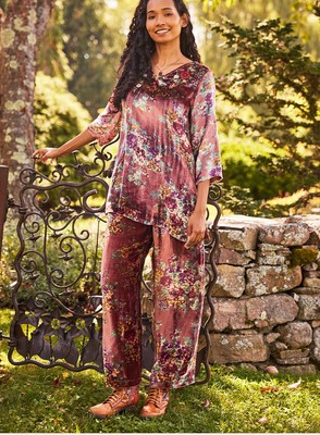 April Cornell Evermore Velvet Pants Bronze Floral Women s S Pull On Pockets NWT