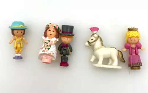 5 '89-92 POLLY POCKET dolls- Nancy & Peter wedding/Lulu Pen Pal/Princess & horse