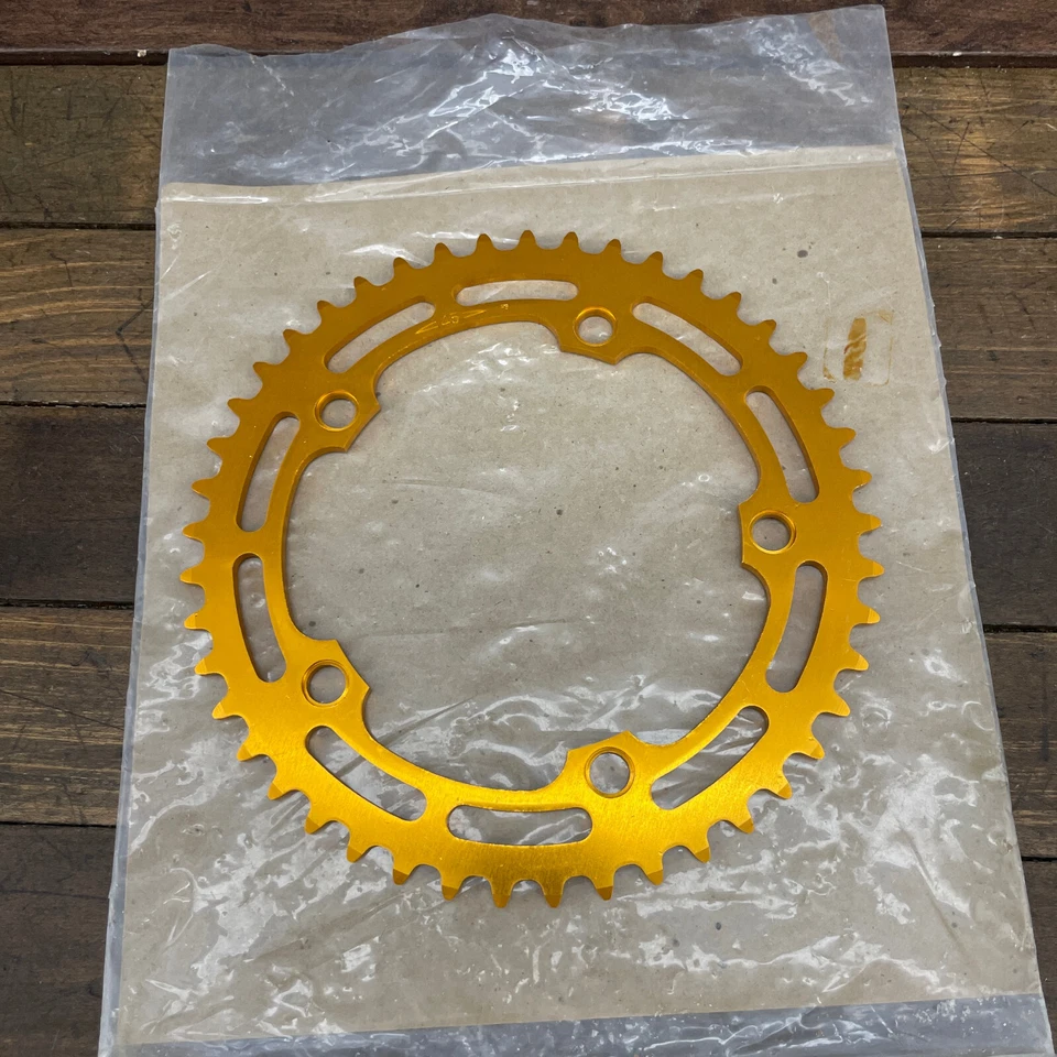 Corrente BMX Old School 45t ouro NOS 45 dentes 130 BCD vintage Shimano Takagi - Imagem 2 de 4