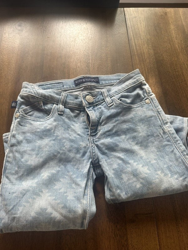 Rock & Republic Women Berlin Blue Skinny Jeans Size 0 Aztec Geometric Pattern